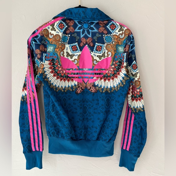 🦋NEW ADIDAS X FARM RIO BARBOMIX TEAL BLUE BUTTERFLY ZIP UP JACKET XS - Picture 7 of 7
